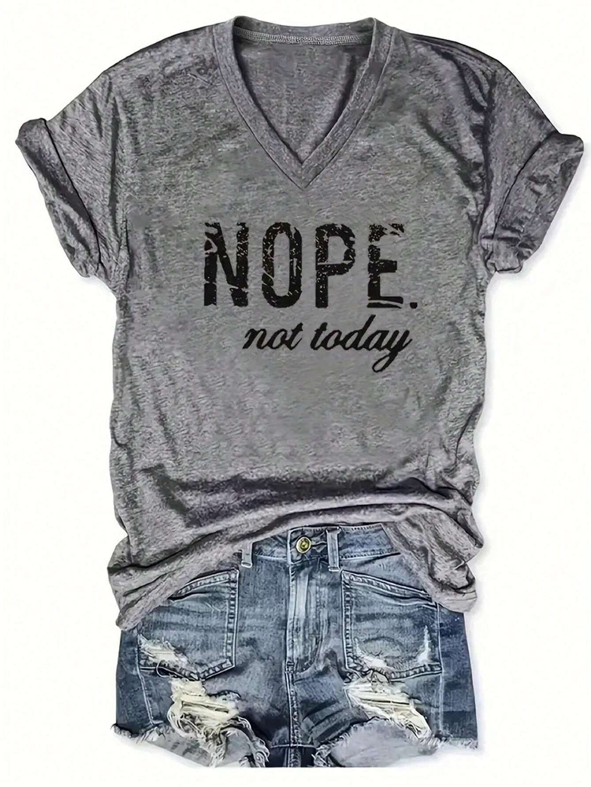 INAWLY Women's Summer V-Neck Short Sleeve Casual T-Shirt With Letter Print Graphic Tees Women Tops